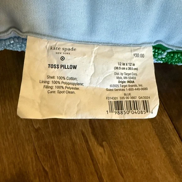 Kate Spade beaded Green and White Floral Throw Pillow - Picture 3 of 3